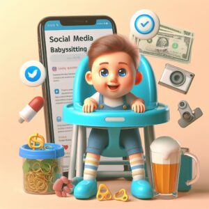 A high-resolution, visually appealing, and eye-catching image for a blog post that show, " Social Media Babysitting" 
